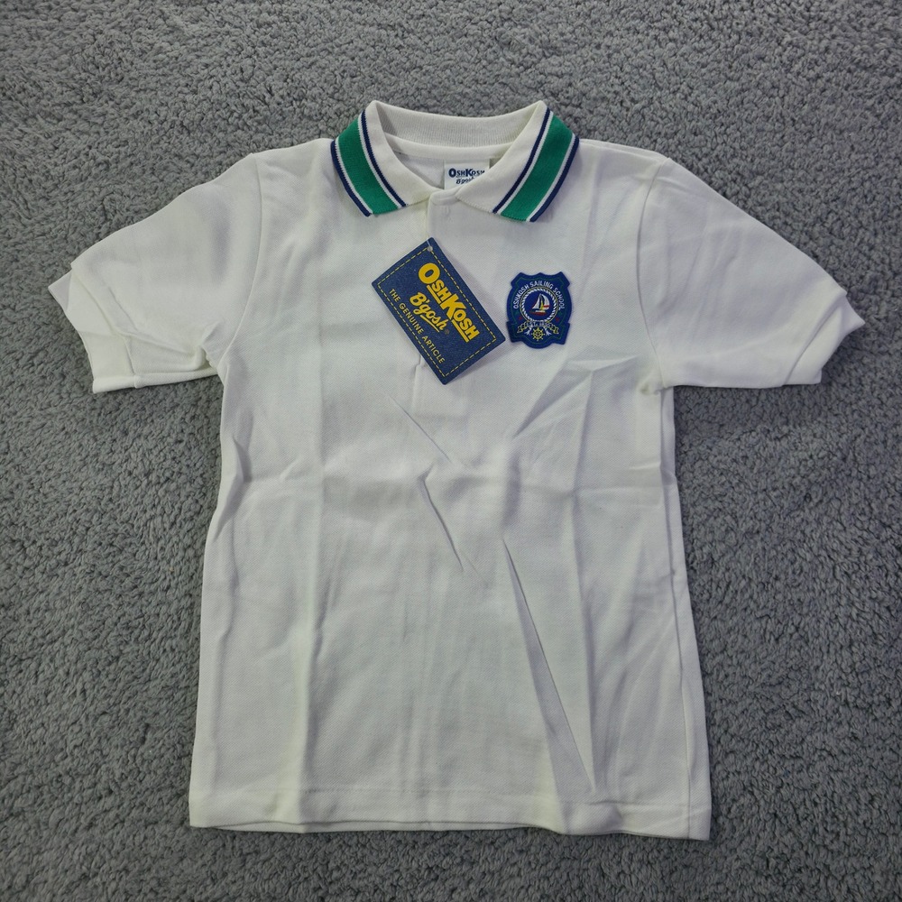 Vintage OshKosh Bgosh Kids White Sailing School Polo Shirt Made in USA NWT